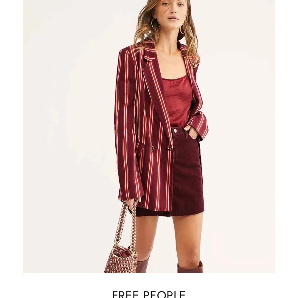 Free People Ember Burgundy Striped Blazer Sz S